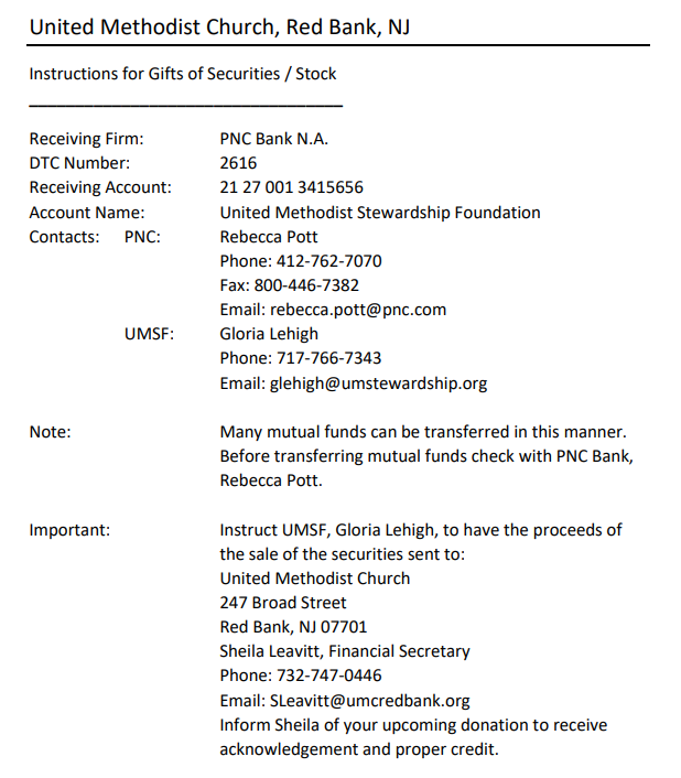 giftsofstocks | The United Methodist Church of Red Bank Red Bank NJ